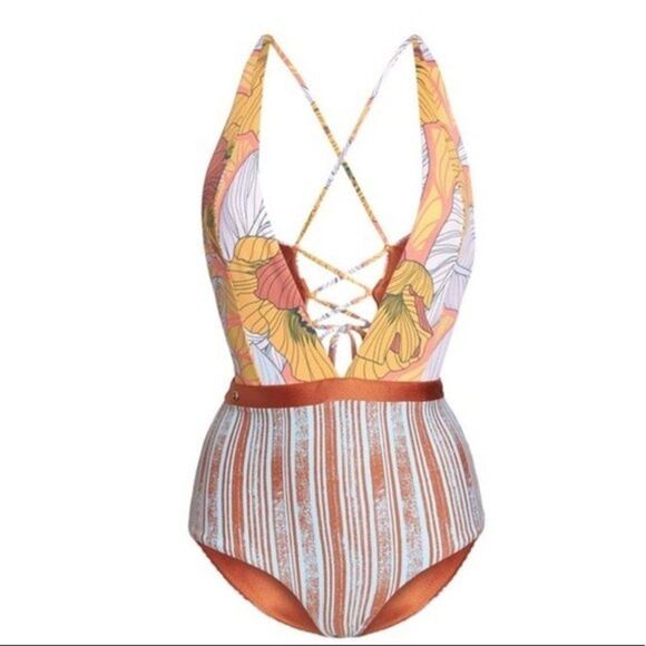 Maaji Rainbow Chromatic Floral Stripe Reversible One Piece Swimsuit S NWOT - Picture 11 of 13